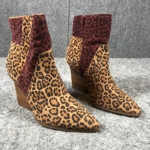Crown Vintage Ankle Booties Womens 10 M Brown Leather Block Heel Zip Pointed Toe